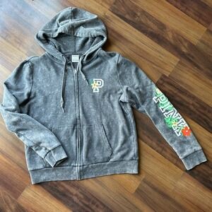 Pink Hoodie Womens Size Large Gray Sweatshirt Full‎ Zip Floral Logo Pockets